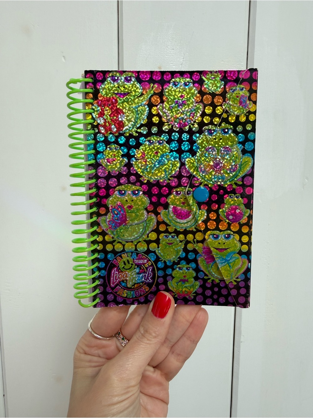 Vintage Lisa Frank Frog Spiral Snap Notebook – Holographic Glitter Y2K